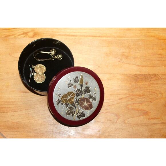 Asian-Inspired Maroon Acrylic Circular Box Trinket Jewelry Catch All - Picture 3 of 5